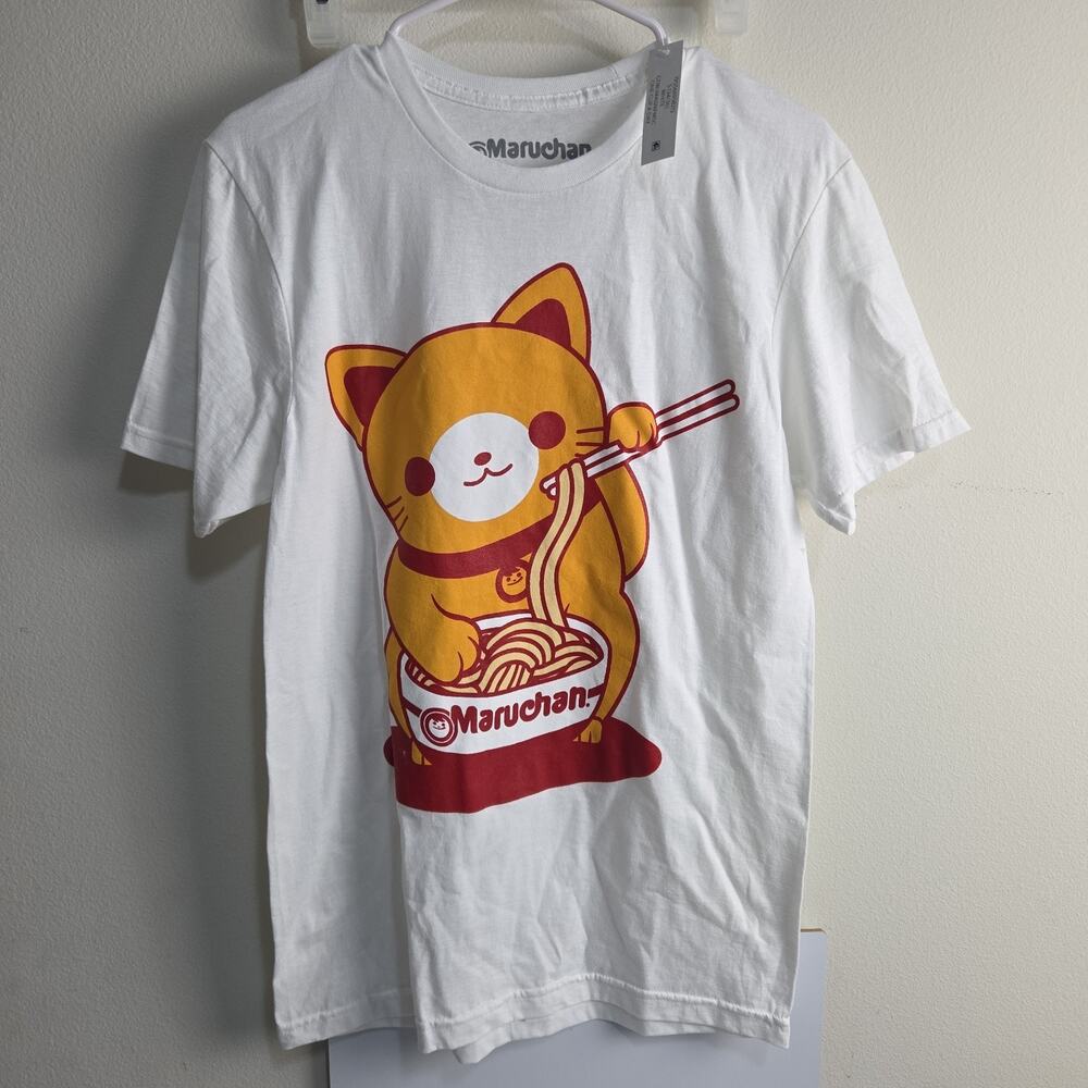 Maruchan Ramen Noodle Cat Instant Lunch Graphic White Shirt NWT Small 34/36